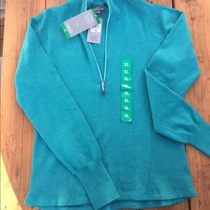 Eddie Bauer 1/4 zipper turtleneck sweater, teal,XL
